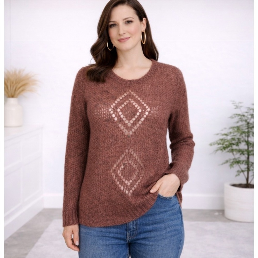 Stella Nova Anthropologie Open Knit Sweater Women's Small Wool Mohair Rust